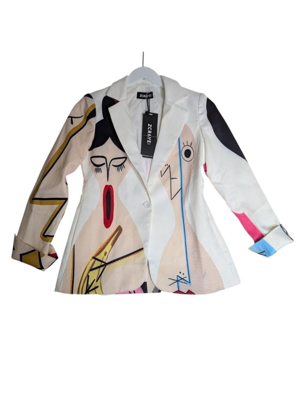 NWT ZCrave Women's Art Gallery Suit Blazer Pop art faces white Sz XS - Picture 9 of 10